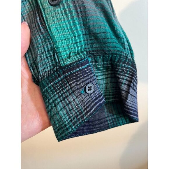 BDG Shirt Women L Green Collar Blue Plaid Buttons Fall Check Grunge Western Soft - Picture 5 of 9
